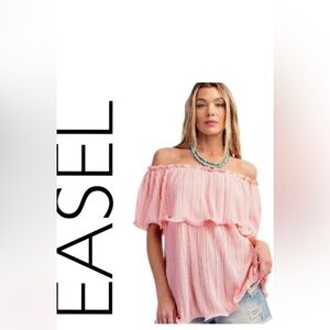 Easel Women's Lt Coral Off-Shoulder peasant Blouse Sz Large NWT